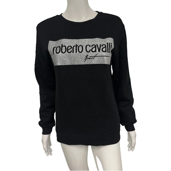 Roberto Cavalli SPORT Tops - ROBERTO CAVALLI SPORT Black Cotton Logo Accent Long Sleeve Sweatshirt Size S